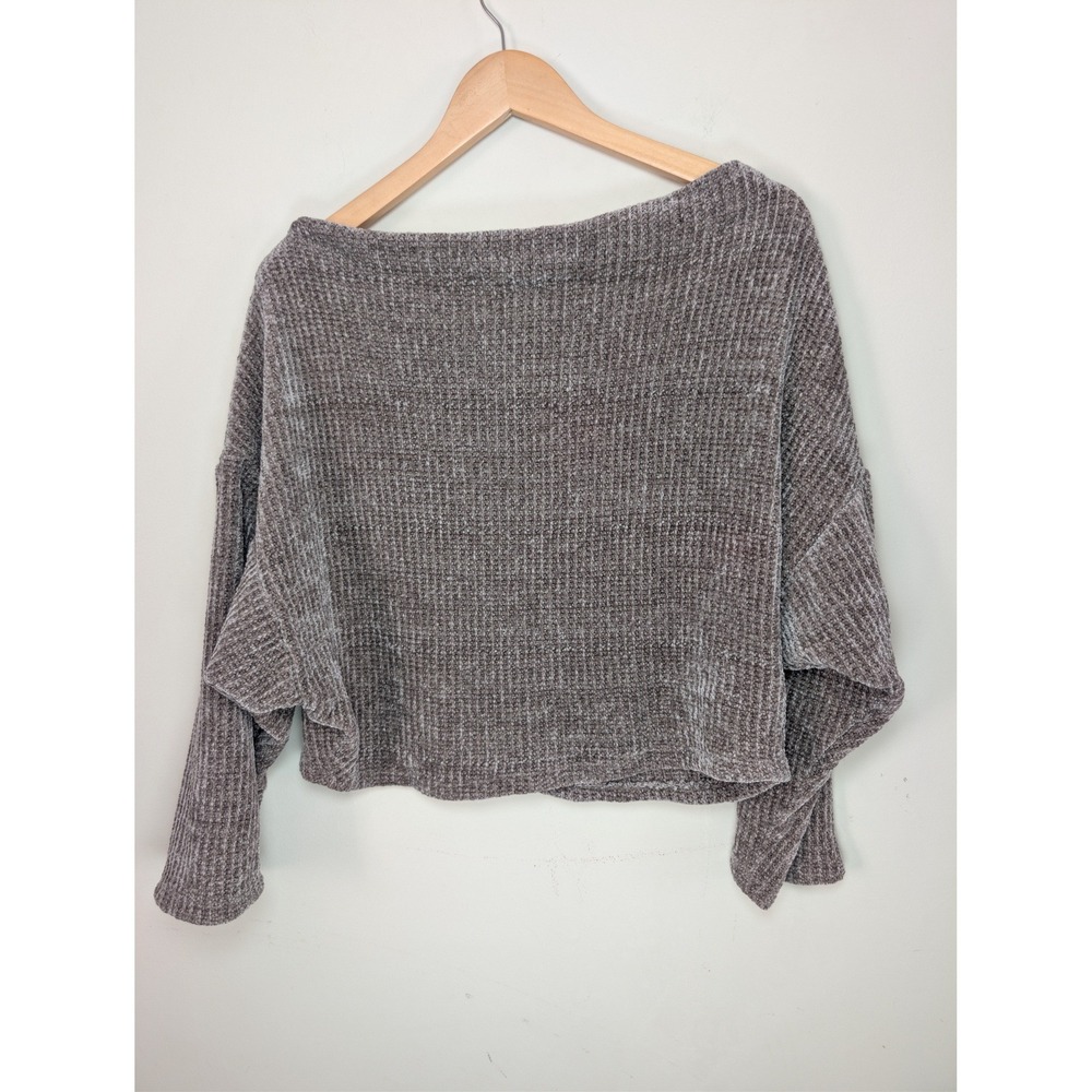 PROJECT SOCIAL T Ribbed Chenille Cropped Sweater Womens S Mocha Brown Minimalist